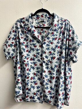 Tapestry vintage blue Floral Button Front oversized Shirt size Xl